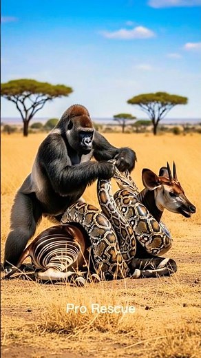 African Gorilla Saves Okapi From Python Attack! #animals #wildlife