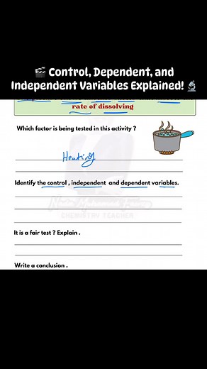 🎬 Control, Dependent, and Independent Variables Explained! 🔬Ever wondered what makes a fair experiment? 👩‍🔬Learn how each variable plays a key role in designing accurate scientific investigations! 🌡️💡Discover real examples and explore science the Cambridge way with Miss Nada Mohamed 🌍✨#CambridgeIGCSE #CambridgeScience #ScienceExperiment #VariablesExplained #STEMLearning #CambridgeInternational #ScienceEducation #MissNadaMohamed #FunScience #LearnWithFun #EducationalReels #ScienceForKids |