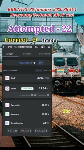 RRB NTPC 30 Jan 2020 shift 1 Reasoning sectional mocktest #ntpc #rrcgroupdmathsmocktest #rrbs #train
