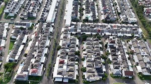 aerial view of residential area. construction of new neighborhood suburban housing, modern design architecture, property and real estate business.
