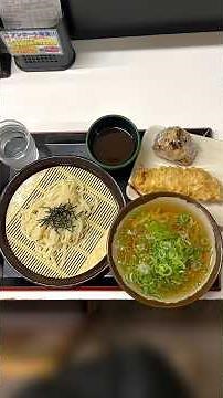 讃岐うどんむらさき真備店／冷やしかけうどんハーフ＋梅つけ麺ハーフ＋とり天＋昆布おにぎり #うどん