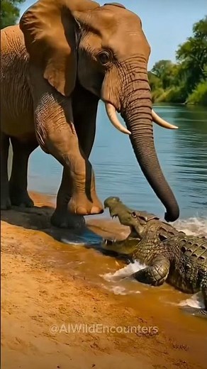 Elephant Stops Crocodile Attack in Seconds!