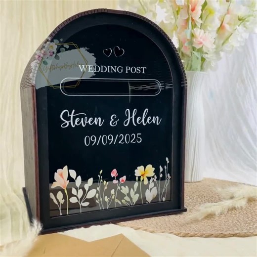 Personalized Wedding Card Box: Floral Acrylic & Wood Post Box - Etsy