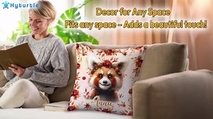 Hyturtle Personalized Cute Red Panda Pillow - Floral Red Panda Gift for Women - Gift for Red Panda Lover - Wild Animal Gift for Lovers - Panda Gifts - Custom Name Pillow with Insert Home Sofa Decor