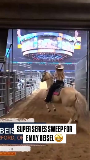 Emily Beisel dominates Super Series III. 🔥 Her 14.69-second run in Round 3 completes the bracket sweep, punching her ticket to the RodeoHouston Semifinals. #RODEOHOUSTON #pbr #nfr #barrelracer #prorodeo