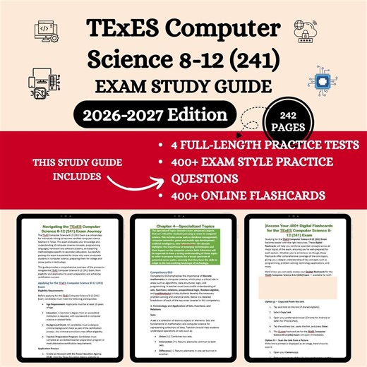 Texes Computer Science 8-12 (241) Exam Prep 2026 | Texes Computer Science 8-12 (241) Exam Study Guide | 400  Questions | 400  Flashcards - Etsy UK