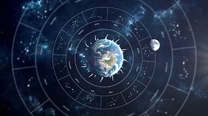 Astrology concept animation - signs of the zodiac as the moon orbits the earth Premium Stock Video Footage