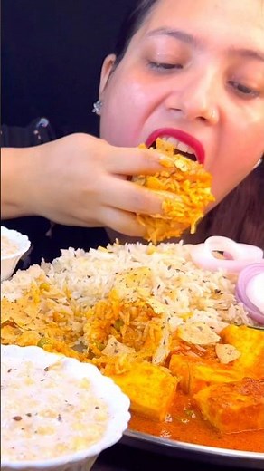 Eating Matar Paneer With Jeera Rice