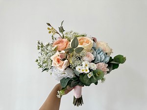 Peach & Blue Hydrangea Wedding Bouquet: English Garden Bridal Bouquet - Etsy