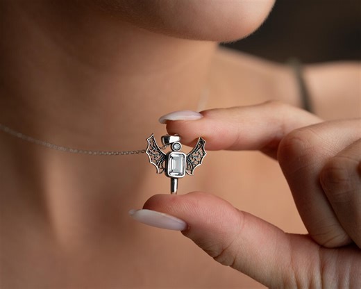 Angel Wing Sword Necklace, Winged Cross Charm, Filigree Archangel Pendant, Sterling Silver Diamond Necklace, Guardian Angel Pendant - Etsy