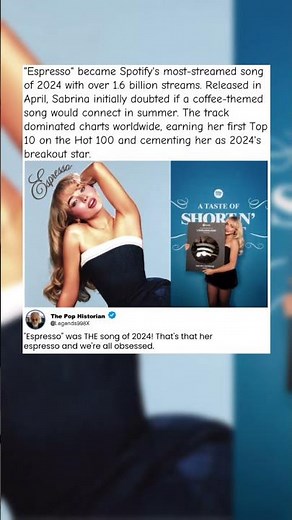 How "Espresso" Became 2024's Most Streamed Song With 1.6 Billion Plays #SabrinaCarpenter #Espresso