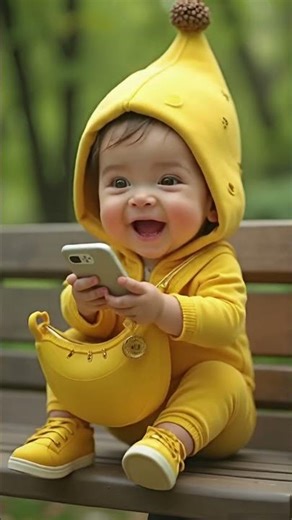 Super chubby adorable toddler wearing a banana-themed costume