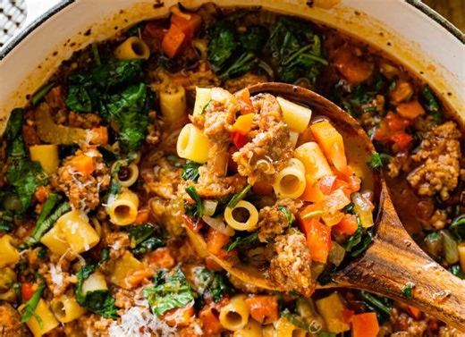 Cozy Italian Sausage Soup With Herbs & Pasta