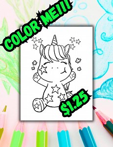 Unicorn and Stars Coloring Page - Etsy