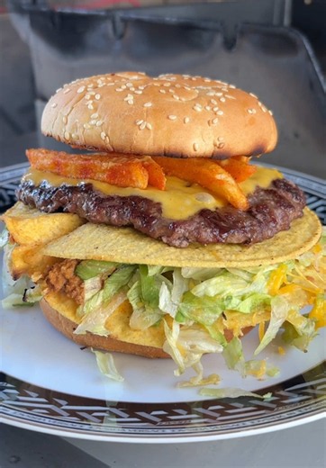 Taco Bell cheeseburger on a Versace plate | wife loves it