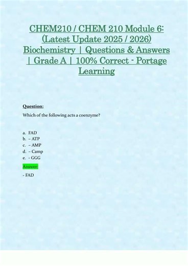 CHEM210 CHEM 210 Module 6 Latest Update 2025 2026 Biochemistry Questions Answers Grade A 100 C