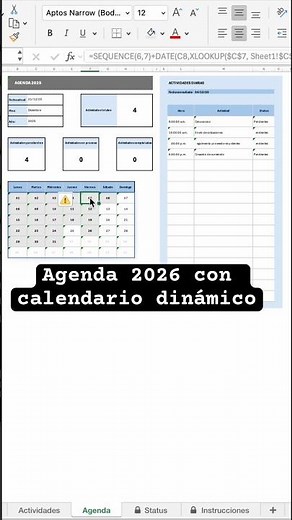 Agenda Digital 2026 con calendario dinámico en Excel