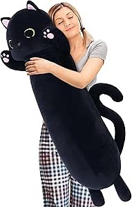 MaoGoLan 44'' Black Cat Plush Body Pillow, Giant Stuffed Cat Pillow for Kid Adult, Soft Kawaii Kitten Stuffed Animal Hugging Pillow, Large Kitty Plush Gift for Girl Boy, Birthday Baby Shower Decor