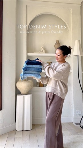 Wendy Nguyen on Instagram: "Top jeans that are midsection and petite friendly! I feel like the hunt for midsection (and petite-friendly) denim is never ending! Sometimes sizing up fits the midsection, but loose shape every where else. After trying so many pairs, these are my top denim styles that sizing up is not only comfortable but also keeps shape every where else. Comment ‘JEANS’ and I’ll DM you the links and sizing reviews 🔗 Just in case you didn’t get the link in your DM, link is also in 