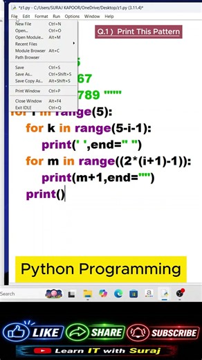 Python Number Pattern Program | Easy Pattern Printing for Beginners #shorts