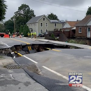 12K views · 176 reactions | Stunning daylight images show the extent of flash flood damage in Leominster including a giant sinkhole, buckled sidewalks, and major foundation damage. | Boston 25 News | Facebook