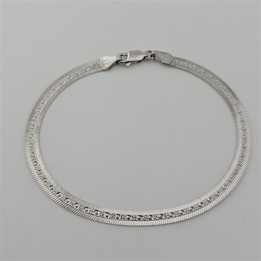 Vintage 14k White Gold Herringbone Bracelet: Reversible Flat Snake Chain - Estate Jewelry - Etsy