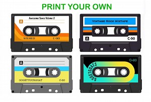 Cassette Tape Label Templates With J Cards | 4 Types | Digital Download - Etsy