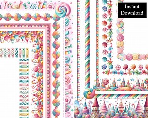 Candyland Borders Frames Candy Land Clipart Bundle 10 Digital Lollies Candies Sweets Lollipops Pink A4 & 8.5x11 PNG - Etsy