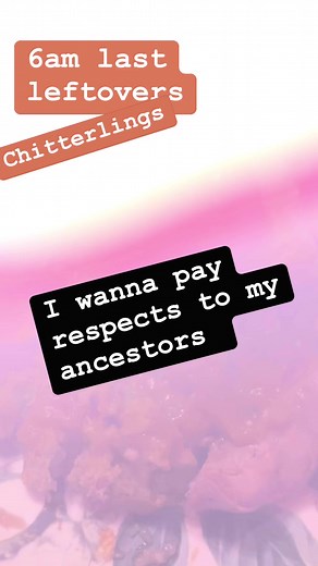 29 reactions · 11 comments | The story behind chitlins chitterlings was thought to be garbage. It was thrown away by the masters and cooked by the slaves and made into something good chitlins now is a delicacy sold for $25 a bag. I am proud to eat them, and I want to pay respect to my ancestors who live and flourish, making something out of nothing. #Viral #Thanksgiving #Ancestors #Memories #Respect #GoodVibes #Vivian‘sAdventures #Positive. | Vivian Woodson-Hotchkins | Facebook