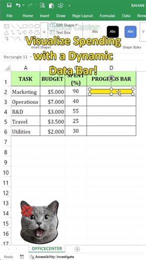 💰 Excel Budgeting Hack: Visualize Spending with a Dynamic Data Bar! (REPT & Playbill) #excel #shorts