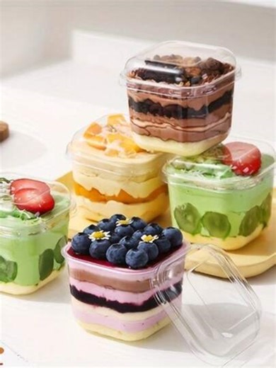 50/20pcs Square Transparent Mousse Cups, Candy Boxes Suitable For Birthday, Wedding, Holiday Party Desserts, Fruits, Pudding, Jelly, Ice Cream, Baking Containers, Party Supplies, Event Catering, Square Containers, Modern Tableware, Lightweight Cups, Cake Containers | SHEIN