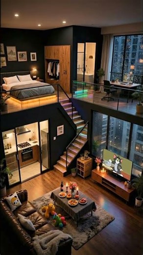 Rainy Night in a Moody Luxury Loft 🌧️ #rainynight #luxuryapartments #moodyaesthetic #luxuryliving