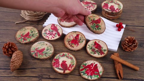 Shejdgart Cardinal Wooden Christmas Ornaments - 16 Pcs Cardinals Wood Ornaments with Hemp Rope Red Birds Hanging Decor for Xmas Tree Holiday Decorations Memorial Gifts Christmas DIY Crafts