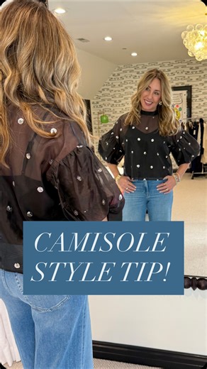 Hallie Abrams on Instagram: "Comment CAMI to shop the post!✨ A simple camisole style trick that makes a huge difference! Instead of tucking in that under-cami, let it meet the hem of your top for a seamless, polished look. This tip keeps your outfit looking easy and cute, perfect for date nights or holidays! To shop the look, click the link in my bio or mention “cami” in the comments. 🫶🏻"