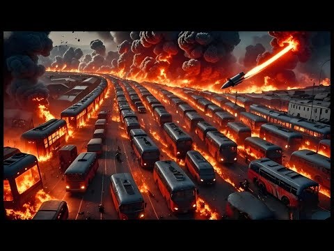 Horrifying! 2,500 US Troop Buses Destroyed and Burned by Russian Nuclear Warhead Attack
