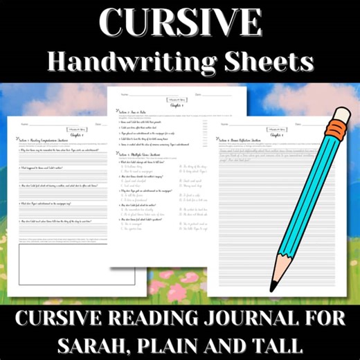 Sarah, Plain and Tall | Cursive Journaling   Reading Comprehension Questions