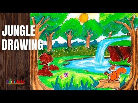 Jungle Drawing with Animals | Jungle Drawing | Jungle Drawing Easy | Nature Scenery Drawing