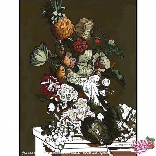 Happy Color - Jan Van Os: Blumenstilleben Mit Ananas Kurbis Unsd Vogelnest (Art Pics) And Blend Pics