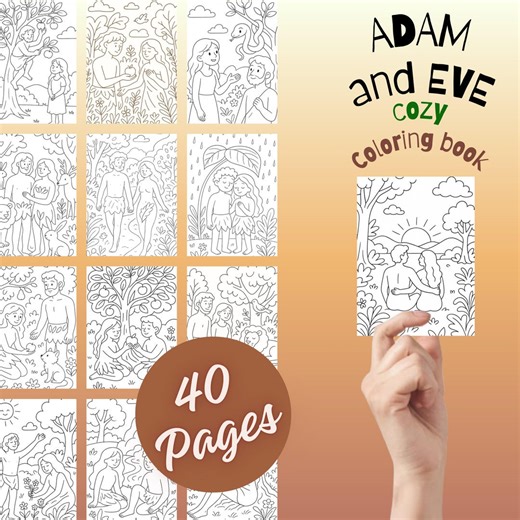 Adam and Eve Coloring Pages for Kids & Adults | Cozy Bible Coloring Book Printable | Christian Homeschool Activity | Garden of Eden PDF - Etsy