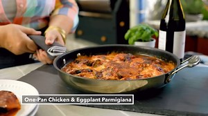Here's a great dish to warm up a chilly Autumn evening. This is chicken-and-eggplant parmigiana all cooked and layered in one skillet. I brown both ingredients in olive oil, skip the breading (which saves time and is healthier), then make the sauce, top with cheese, and—done! Quick and delicious! #LidiasRecipes #LidiasItaly #LidiasKitchen #LidiaBastianich #ItalianFood #LidiasTheArtofPasta #LidiasOliveOil #ComfortFood https://lidiasitaly.com/recipes/one-pan-chicken-eggplant-parmigiana/ | Lidia Ba