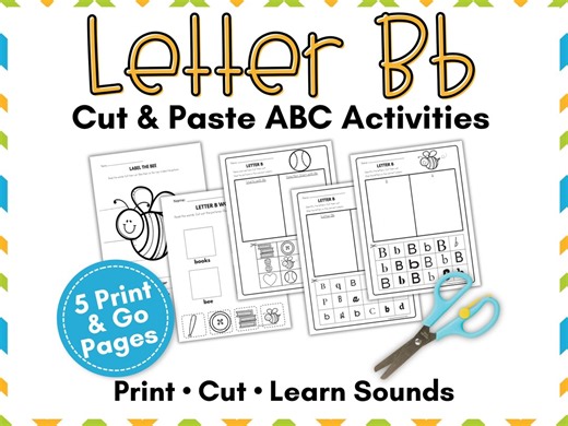 Letter B Worksheets, Cut and Paste ABC Activities, Beginning Sounds Practice, Preschool Alphabet Activity, Phonics Printable, Prek ABC Pack - Etsy
