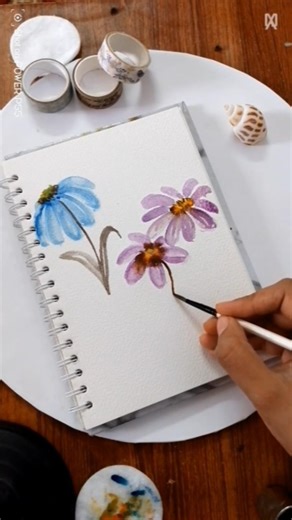 transparent watercolor dot flowers 💐 #art#watercolor #arttutorial#painting #shorts