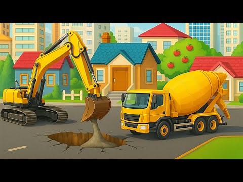 Filling the Gaps on the Road – Mixer Truck and Excavator Step In to Fix It | Vehicles Construction