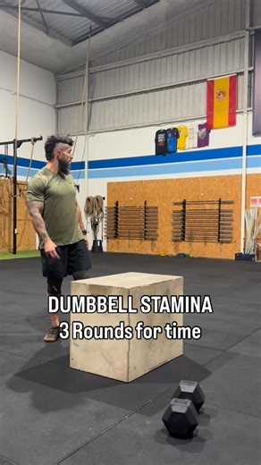 Jose Rajadell Planes | Fitness coach on-line on Instagram: "DUMBBELL STAMINA 3 Rounds for time 30 Box jump over 30 Alt. DB Hang snatch 20 Box jump 20 Alt. DB Hang Clean & jerk 10 Burpee box jump over 10 Alt. Devil press RX 22’5/15Kg Time cap 36’ ⏱️ Objetivo sub 30’ 🚍 #dumbbellworkout #dumbbellwod #crossfitwod #wod #crossfitter"