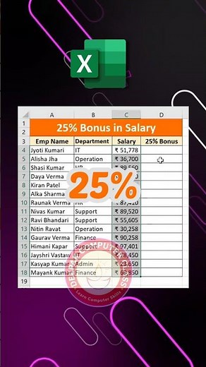 add 25% bonus in excel #excel #exceltips #exceltricks #exceltutorial #excelshortcuts #shorts #viral