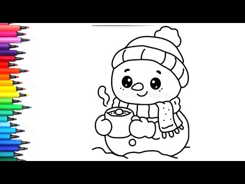 Snowman with Coffee ☕️ Drawing, Painting & Colouring for Kids and Toddlers_ Child Art