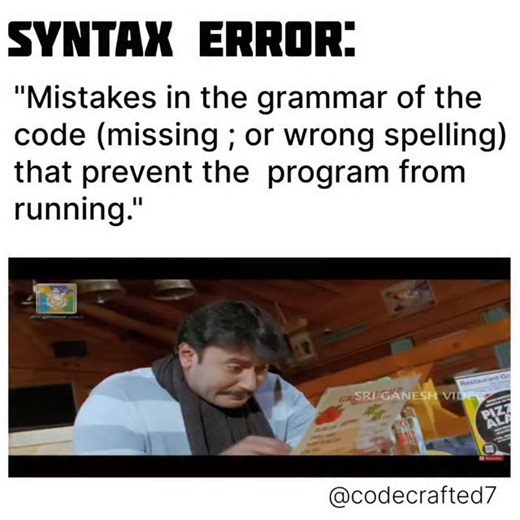 CodeCrafted on Instagram: "Syntax Error (Explained by D Boss ) 🤫 . . . #Java #coding #dboss❤️ #darshan #education"