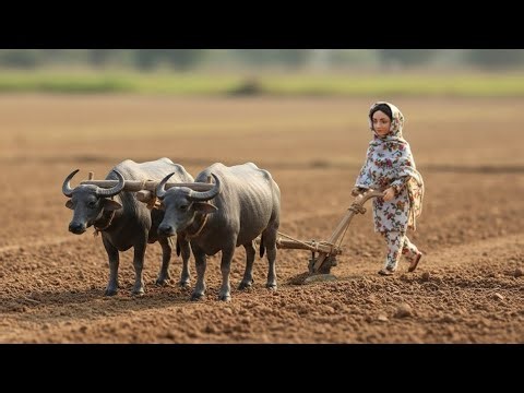 Village Farming Life 🌾 | Doll Ploughing Fields with Oxen | Miniature Village ASMR