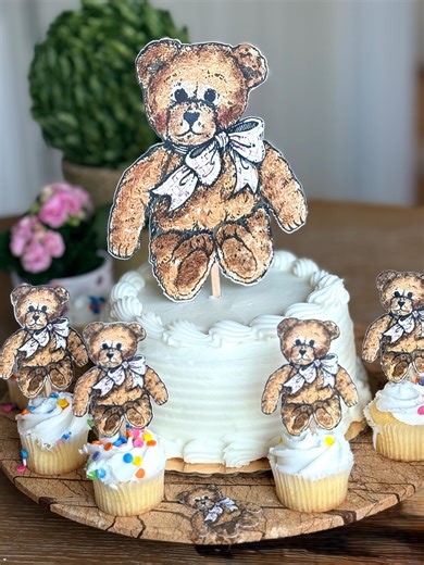 Pink Teddy Bear Cake Topper – Fuzzy Bear With Bow, Baby Shower Party Decoration - Etsy