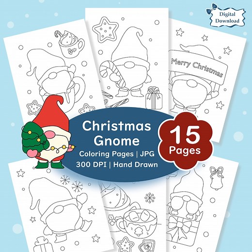 Christmas Gnome Coloring Pages | 15 Hand Drawn Designs (digital Download) - Etsy
